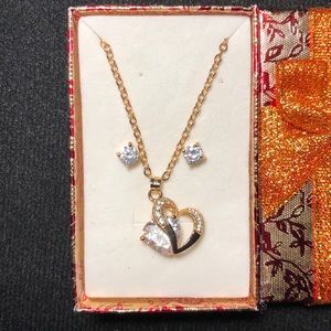 Heart Charm Necklace & Earrings Set